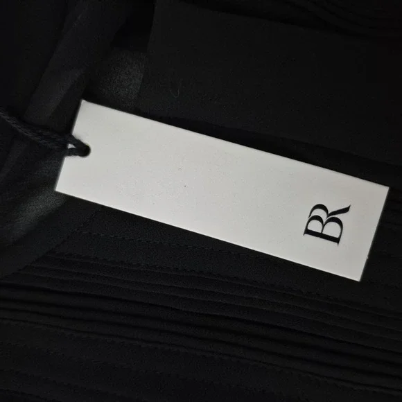 Banana Republic Blouse Womens MBlack Pleated Sheer Chiffon Long Sleeve Top - Picture 6 of 8